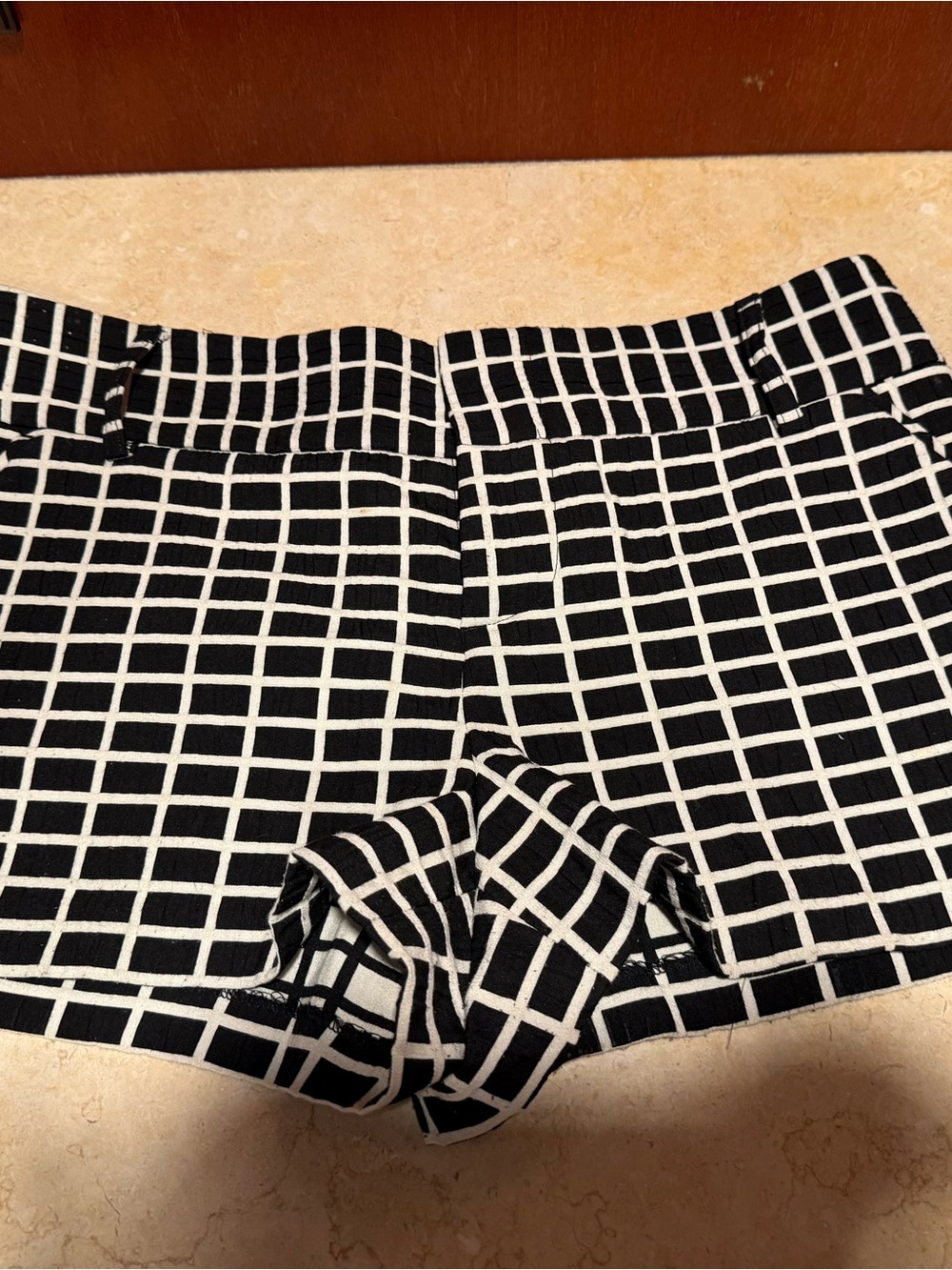 Alice + Olivia Black and White Windowpane High-Waist Shorts